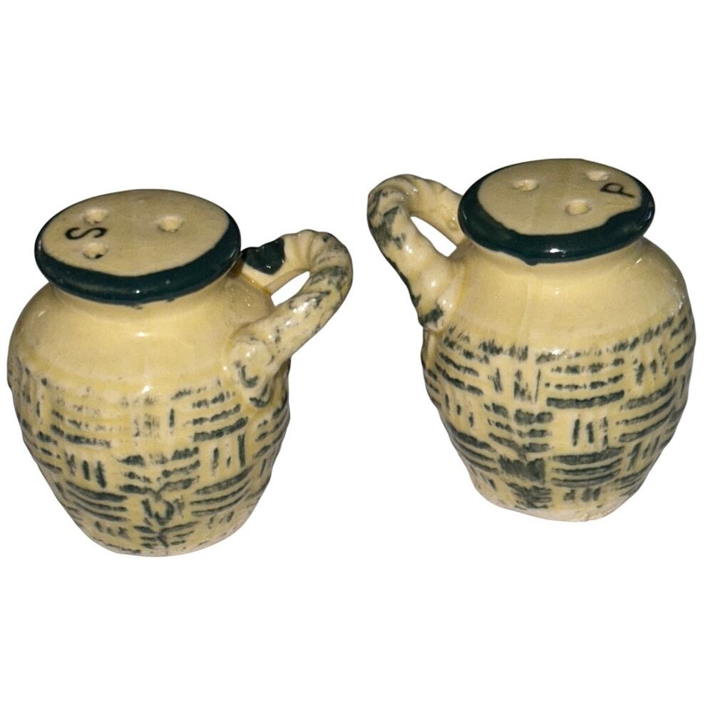 RARE Vintage Yellow Canister Urns Salt & Pepper Shakers Japan Yellow Green